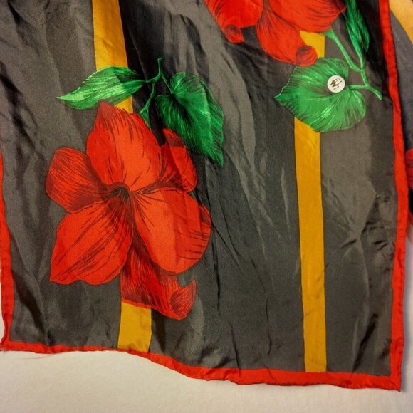 Golden Camel Silk Scarf Hand Rolled Black Red Floral Rectangle Fashion 16x58" - Picture 7 of 11